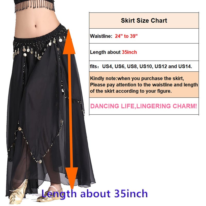 ZLTdream Womens Belly Dance Chiffon Skirt With Coins Blue,One Size - Image 2